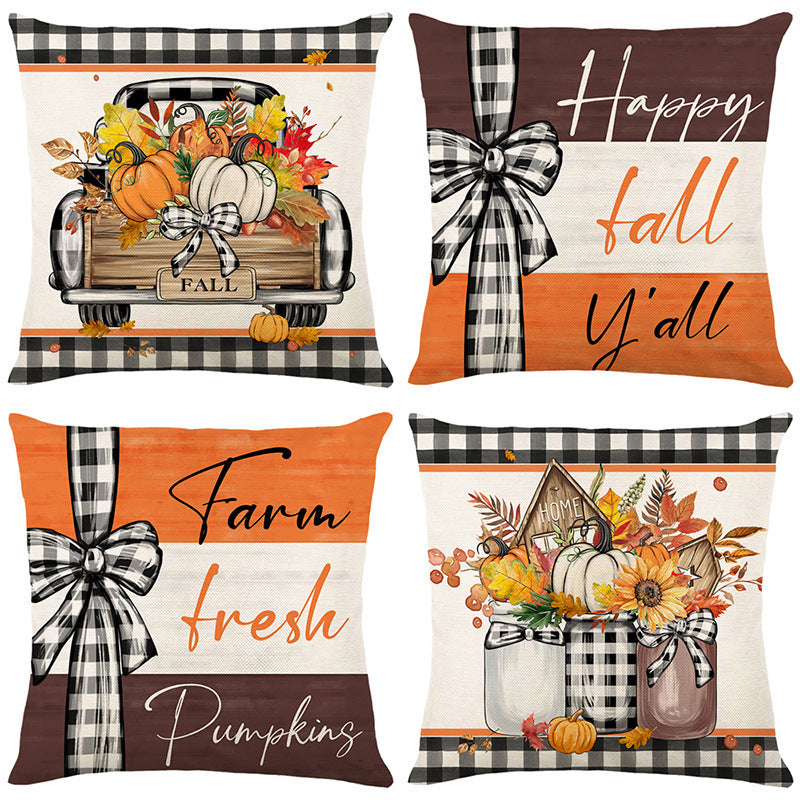 Fall Pumpkin Truck Sunflowers Home Sweet Home Throw Pillow Covers