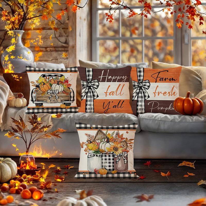 Fall Pumpkin Truck Sunflowers Home Sweet Home Throw Pillow Covers