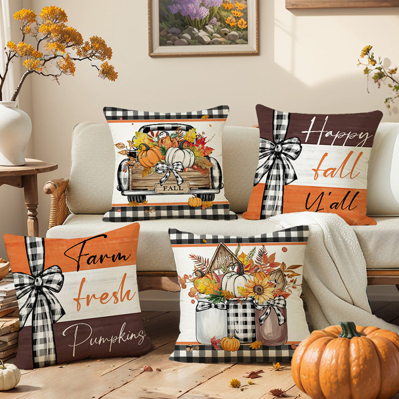 Fall Pumpkin Truck Sunflowers Home Sweet Home Throw Pillow Covers