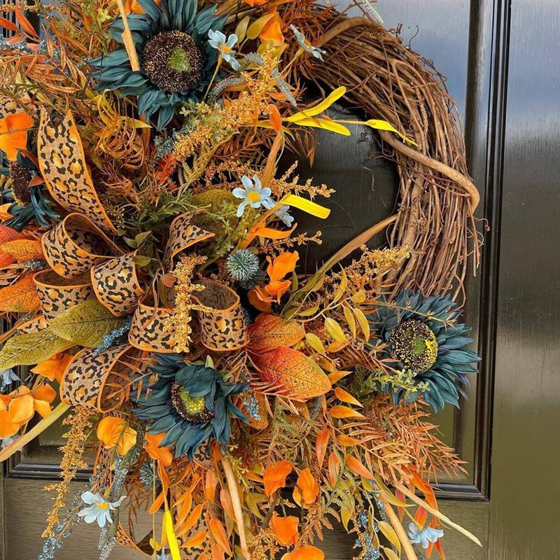 Autumn Sunflower Vine Wreath Front Door